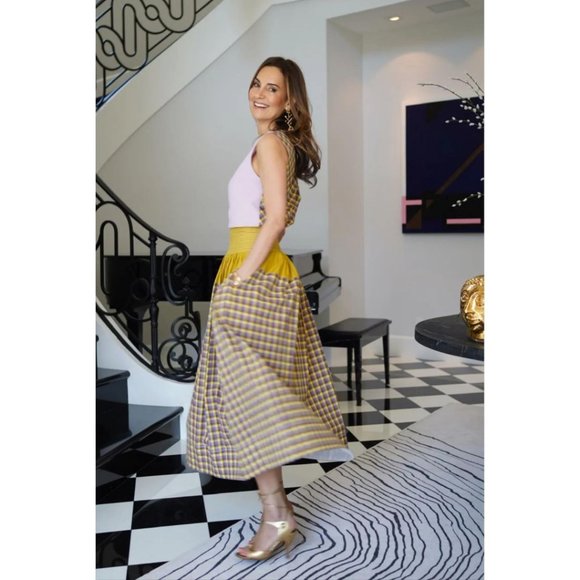 Tory Burch Veronica Plaid Ruched Top Mallow Pink Size 8 - Picture 2 of 11